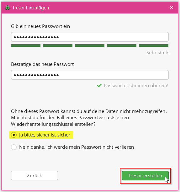 Screenshot Passwort festlegen