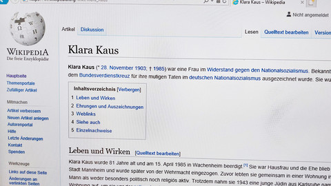 Wikipedia-Eintrag über Klara Klaus.