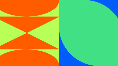 Eine geometrische Grafik in blau, grün und orange.