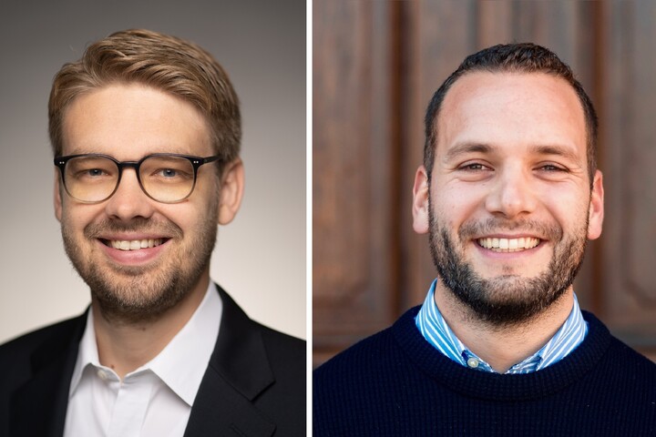 Die Mannheimer Wissenschaftler Marc Lechenmüller und Leo Schmallenbach lächeln in die Kamera. Link: Interview mit beiden Wissenschaftlern.