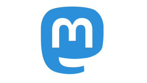 Icon von Mastodon in blau mit dem weißen buchstaben "m".