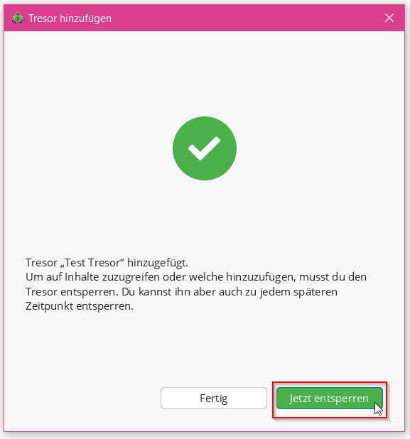 Screenshot Neuen Tresor entsperren