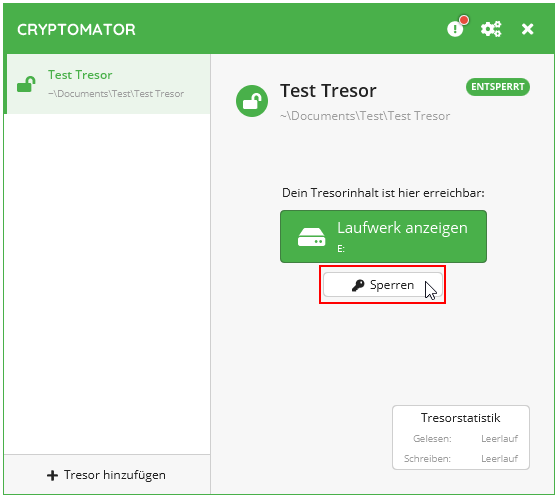 Screenshot Tresor sperren