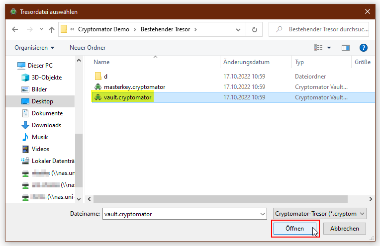 Screenshot Datei "vault.cryptomator" öffnen