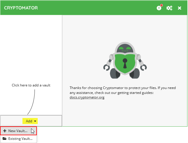 Screenshot Add vault