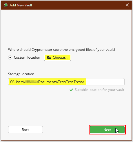Screenshot Choose a storage location