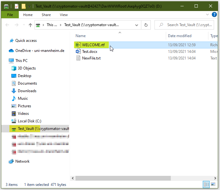 Screenshot File view of the vault