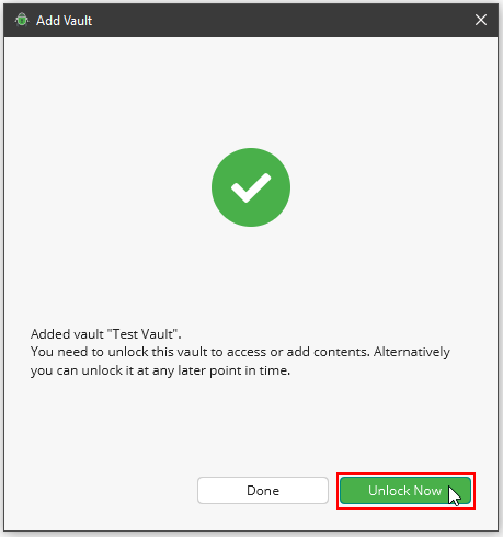 Screenshot Unlocking existing vault