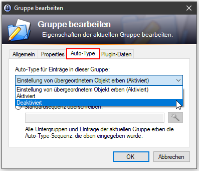 Screenshot Auto-Type Einstellung