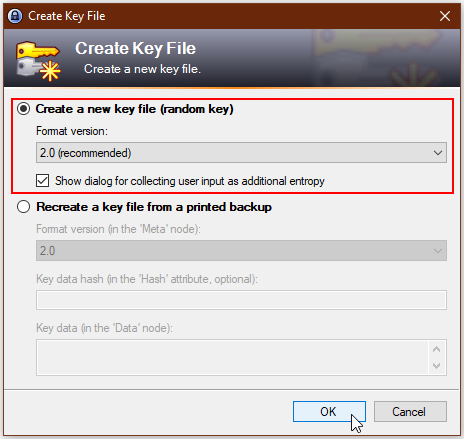 Screenshot Select new keyfile