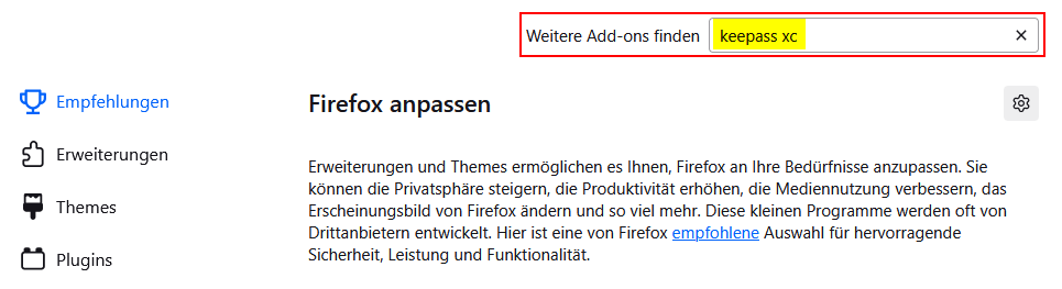 Suchfunktion zum Suchen des Add-ons