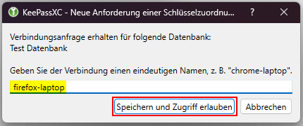 Fenster zur Eingabe des Verbindungsnamens