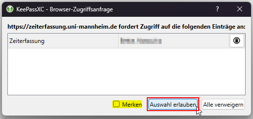 Anwendungsfenster zum Erlauben der Verbindung