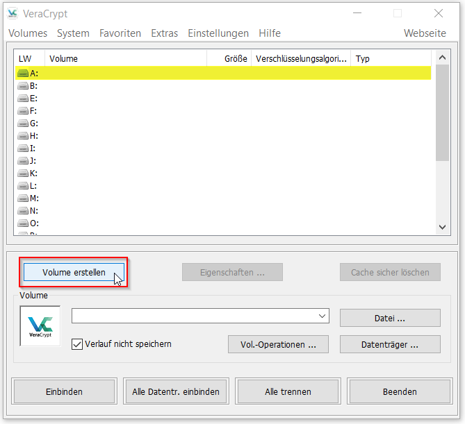 Screenshot Volume erstellen