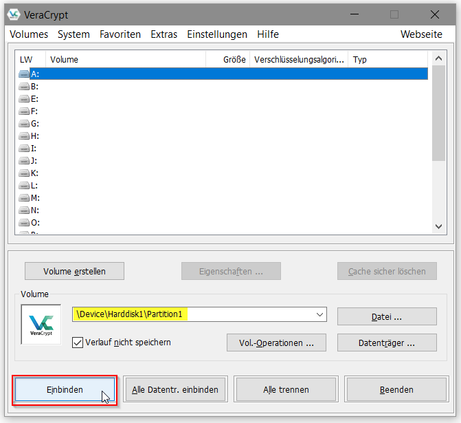 Screenshot Datenträger einbinden