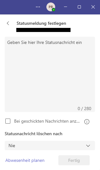 MS Teams - persönliche Statusmeldung hinterlegen und speichern