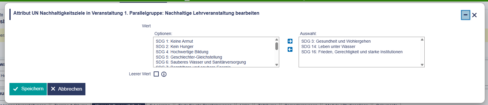 Ansicht Mehrfachauswahl