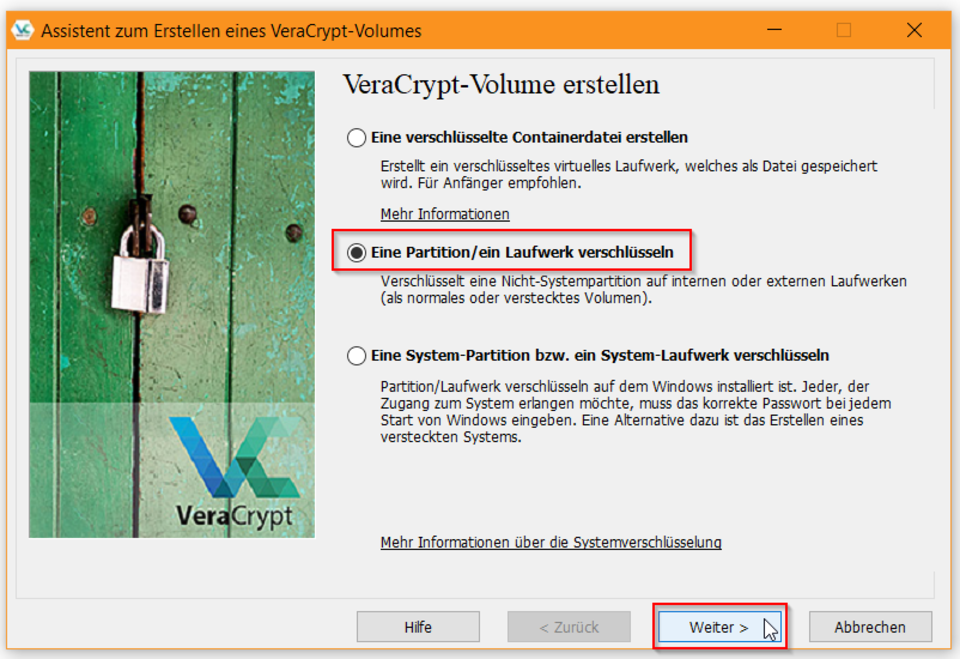 Screenshot Auswahl Partition