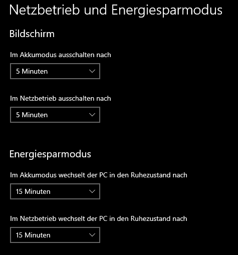 Fenster Netzbetrieb und Energiesparmodus bei Windows