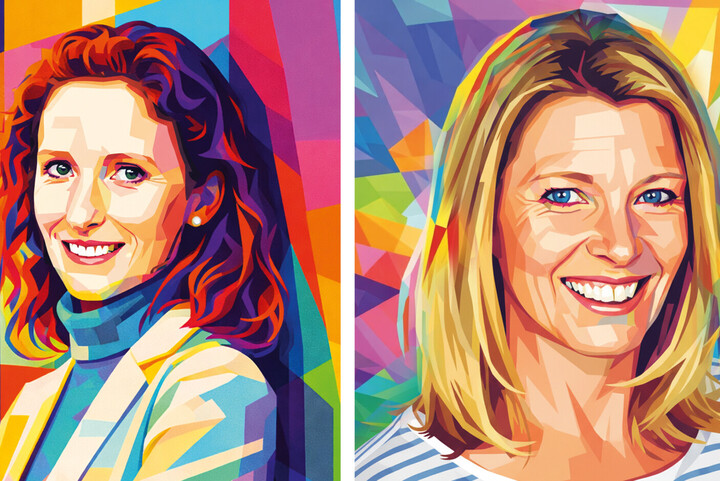 Porträtbilder von Karin Hoisl und Christiane Koch, die mit bunten Farben grafisch illustriert wurden.