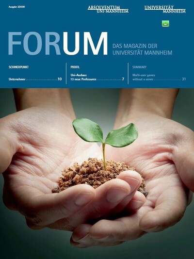 FORUM-Cover Ausgabe 2/2009 mit einem Foto von zwei ineinander gelegten Händen, die etwas Erde und ein kleines grünes Gewächs tragen.
