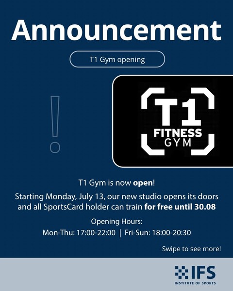 ❗️ T1 Gym announcement ❗️ It’s finally happening. After months of hurdles, we’ve received official approval for our new studio in T1. Not everything is perfect yet, but we didn’t want to make you wait any longer, especially since the new training rooms in T1 are air-conditioned. So 55 CrossGym in Ulmenweg closes for summer break on Sunday, July 12, and from next MONDAY, July 13, we START IN T1! New equipment, a bigger training area, new changing rooms, air-conditioned rooms and more. Come by… we can’t wait to open T1’s doors for you! By booking your spot on our website, you can train for free until 30.08 Opening hours: Mon-Thu: 17:00-22:00 Fri-Sun: 18:00-20:30