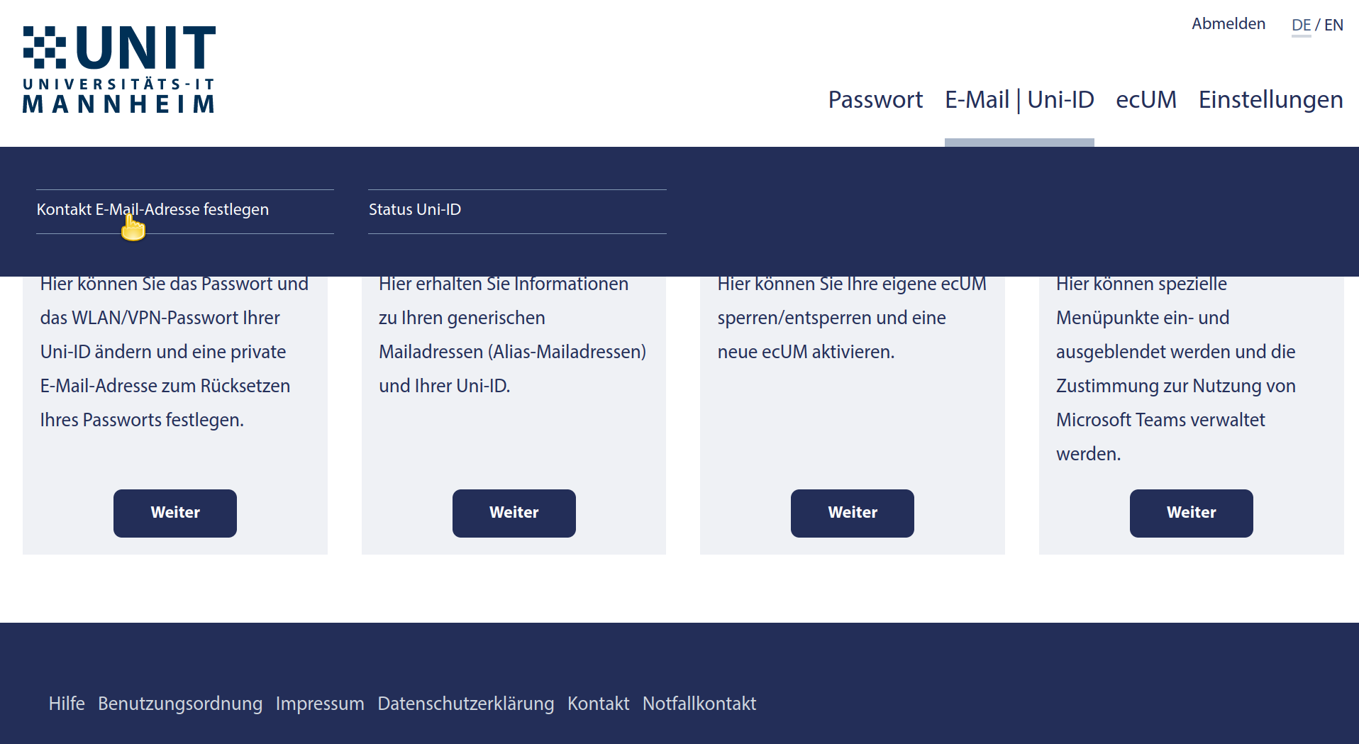 Kontakt E-Mailadresse festlegen