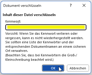 Screenshot Kennwort löschen