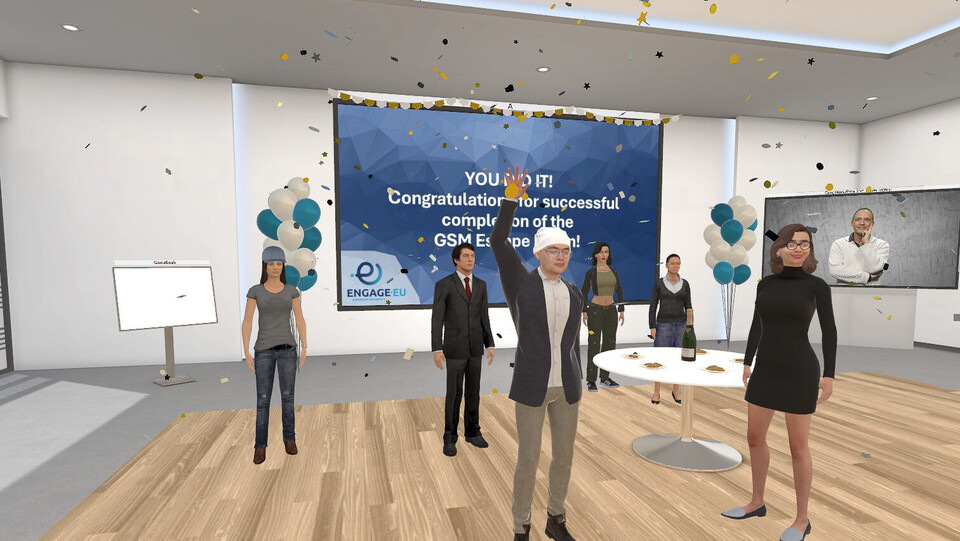 Eine virtuelle Feier nach erfolgreichem Abschluss des Escape Rooms.