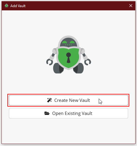 Screenshot Create a new vault