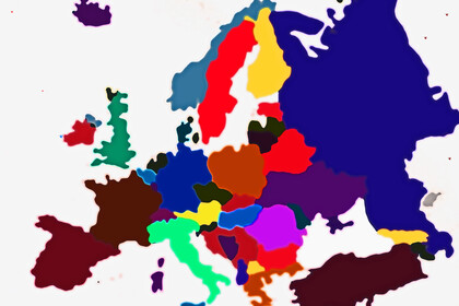 Eine Landkarte von Europa, auf der jedes Land in einer anderen Farbe gefärbt wurde.