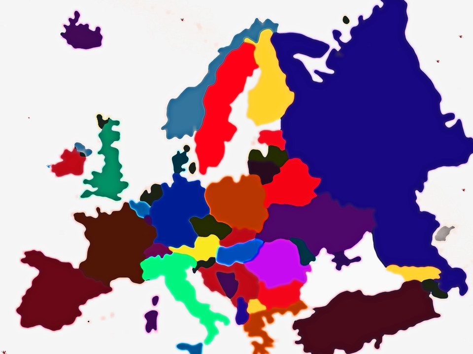 Eine Landkarte von Europa, auf der jedes Land in einer anderen Farbe gefärbt wurde.