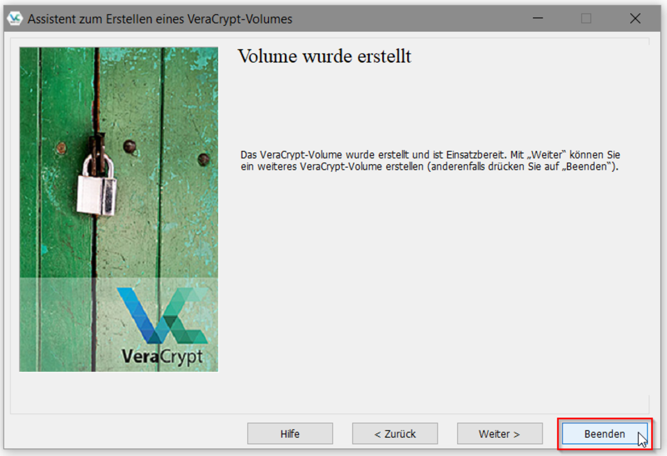 Screenshot VeraCrypt beenden
