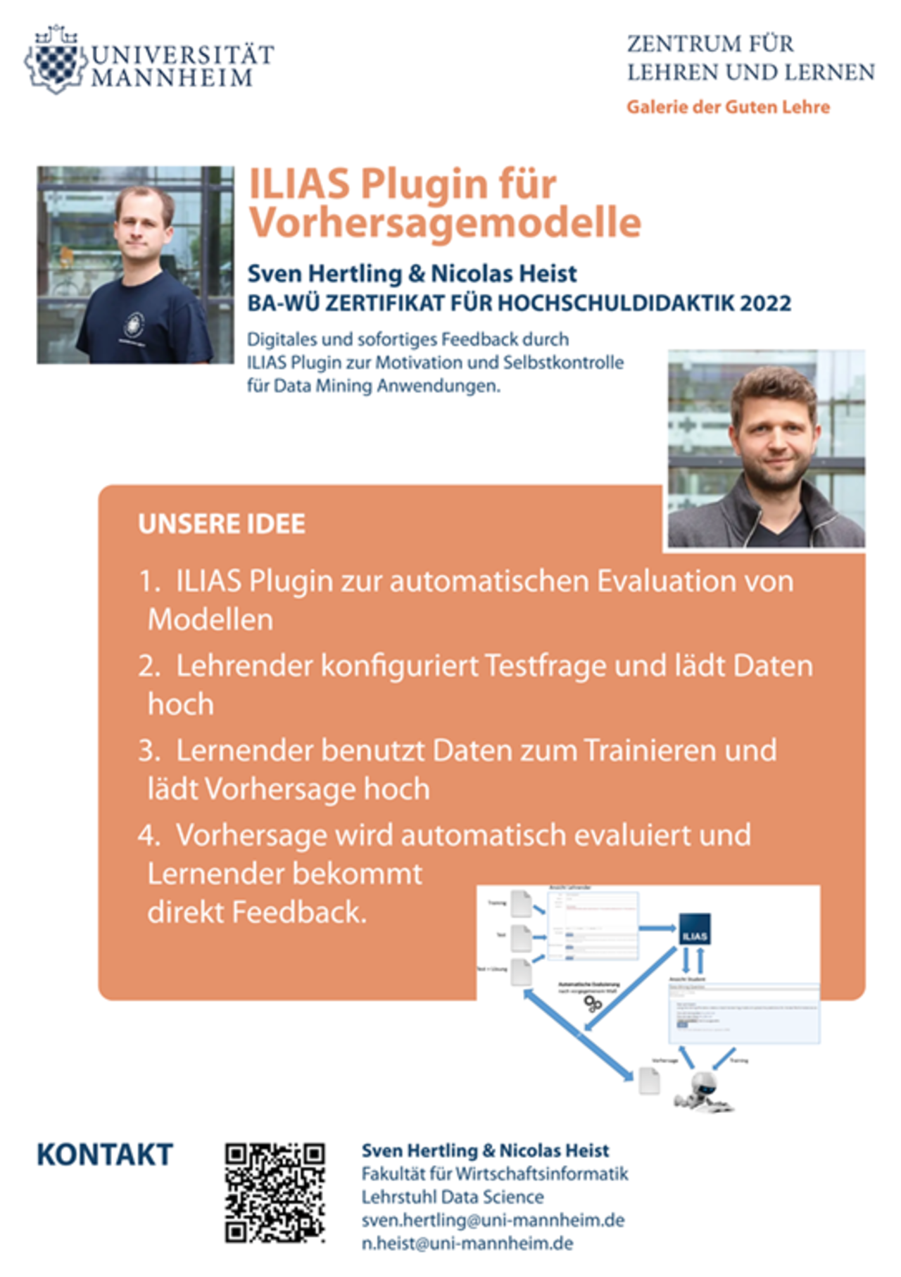 Plakat ILIAS Plugin für Vorhersagemodelle, eine Idee von Sven Hertling und Nicolas Heist.