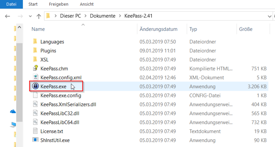 Screenshot KeePass EXE starten