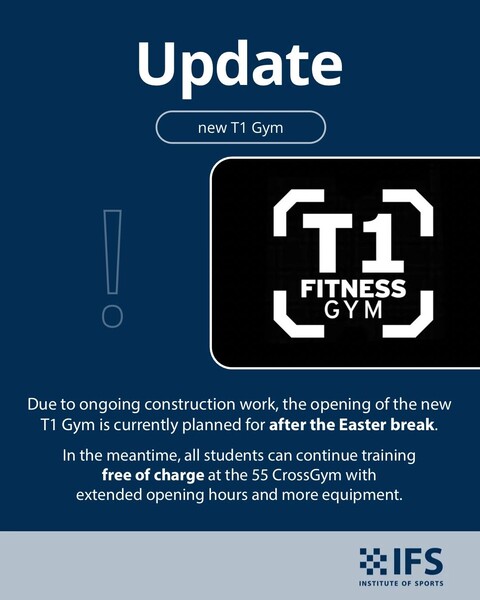 T1 Gym Update ⚠️  As construction work is still ongoing, the opening of the new T1 Gym is expected after the Easter break. We know that many of you are eager to train in the new space, and we truly appreciate your patience.  To make sure your training continues without interruption, the 55 CrossGym remains available free of charge, offering extended opening hours and additional equipment during this transition period. Simply book your training slot in advance. ?