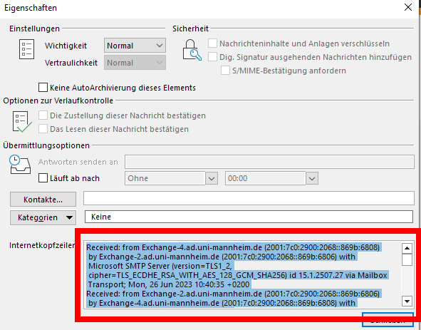 Text unter Internetkopfzeilen kopieren