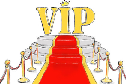 Grafik eines roten Teppichs, der zu einem Podest führt, über dem die Aufschrift "VIP" und eine goldene Krone schweben.
