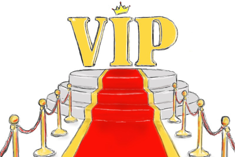 Grafik eines roten Teppichs, der zu einem Podest führt, über dem die Aufschrift "VIP" und eine goldene Krone schweben.