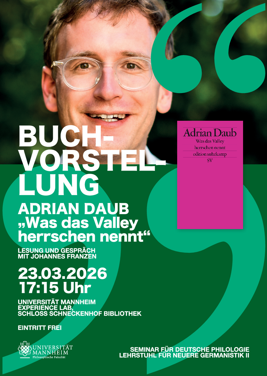 Plakat zur Buchvorstellung von Adrian Daub am 23. März 2026