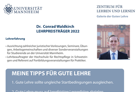 Poster des Projektes Meine Tipps für gute Lehre von Dr. Conrad Waldkirch.