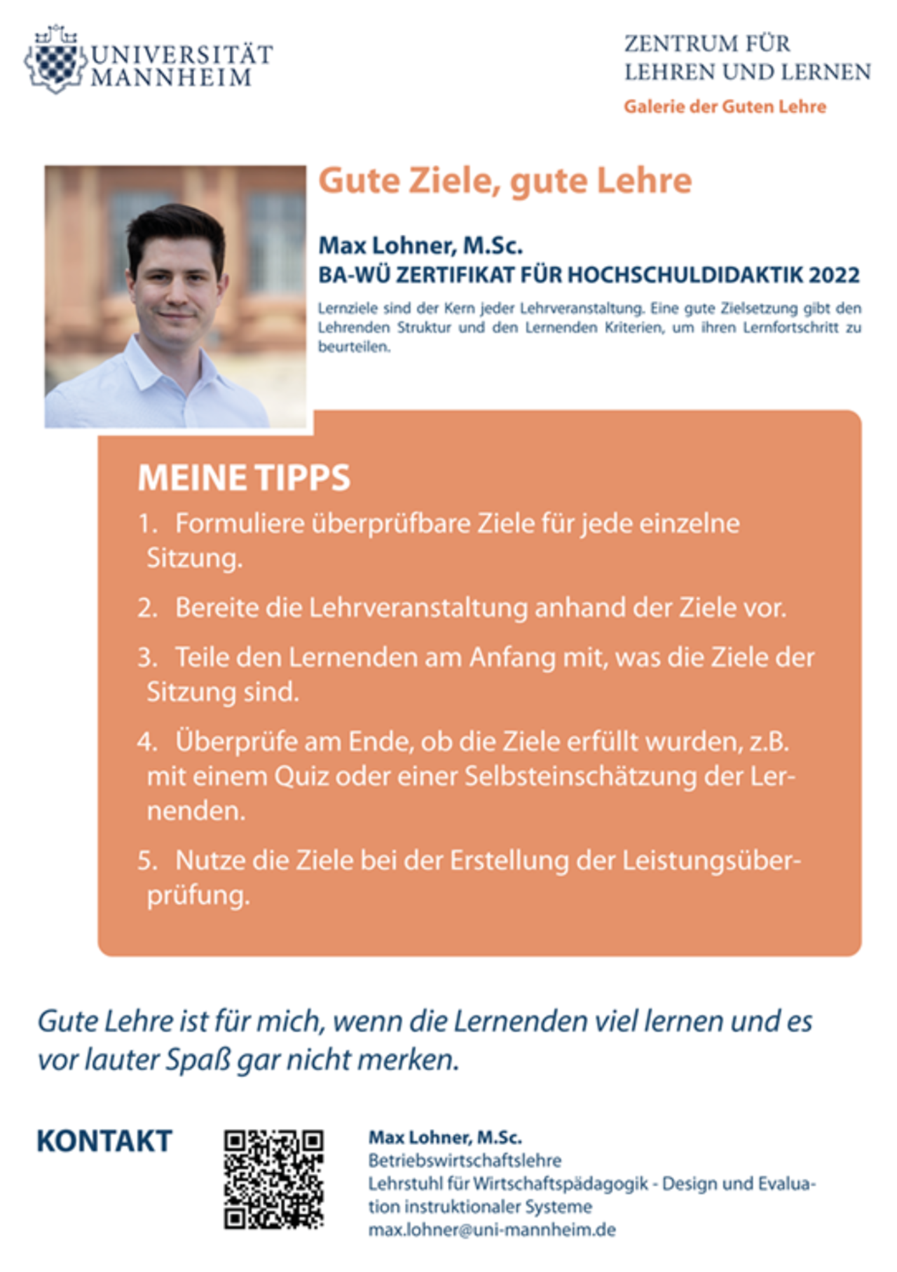 Poster des Projektes Gute Lehre, gute Ziele von Max Lohner.