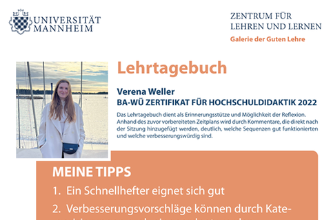 Lehrtagebuch von Verena Weller.