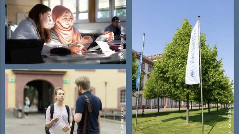 Flyer Symposium 17. Mai 3 Bilder, Studierende, Fahne Uni Mannheim