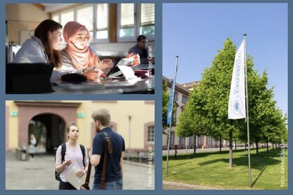 Flyer Symposium 17. Mai 3 Bilder, Studierende, Fahne Uni Mannheim