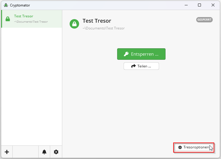 Tresoroptionen Screenshot Tresoroptionen