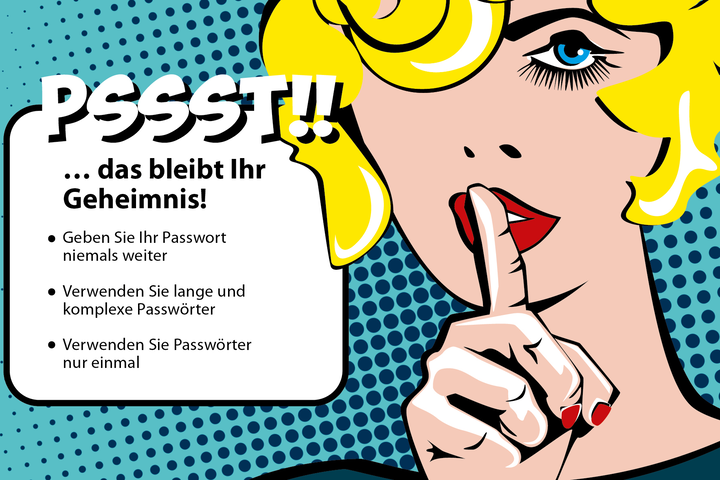 Auf dem Bild ist eine Frau zu erkennen, die über sichere Passwörter informiert.