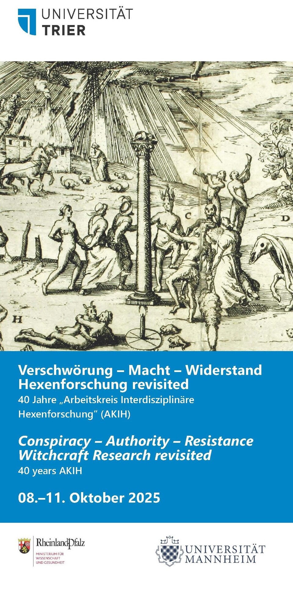 Titelblatt des Programmflyers mit Detailansicht aus: Der so genannte „Trierer Hexentanzplatz“ (1594)