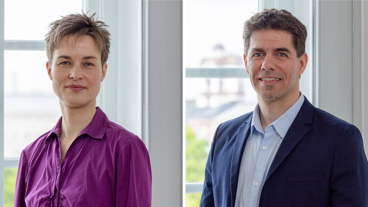 Eine Collage aus zwei Porträtfotos von Dr. Bettina Müller und Dr. Christoph Sajons.