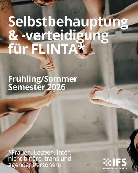 Am 9. Mai von 10:00-16:30 Uhr findet in C7 unser Workshop rund um Selbstbehauptung und Selbstverteidigung für FLINTA* statt.  ? Maximal 14 Personen ? Anmeldung erforderlich ? Teilnahme: 25 €  Im Fokus stehen Strategien körperlicher, verbaler und körpersprachlicher Art sowie Themen wie Machtdynamiken, Gewalt gegen FLINTA und Solidarität.  Der Workshop wird als gemeinsame Initiative des Gleichstellungsreferates des AStA und des Sportinstituts angeboten.?  Bitte bringt bequeme Kleidung, Schläppchen oder Rutschsocken sowie Getränke und Snacks mit.  *Frauen, Lesben, inter, nicht-binäre, trans und agender Personen)